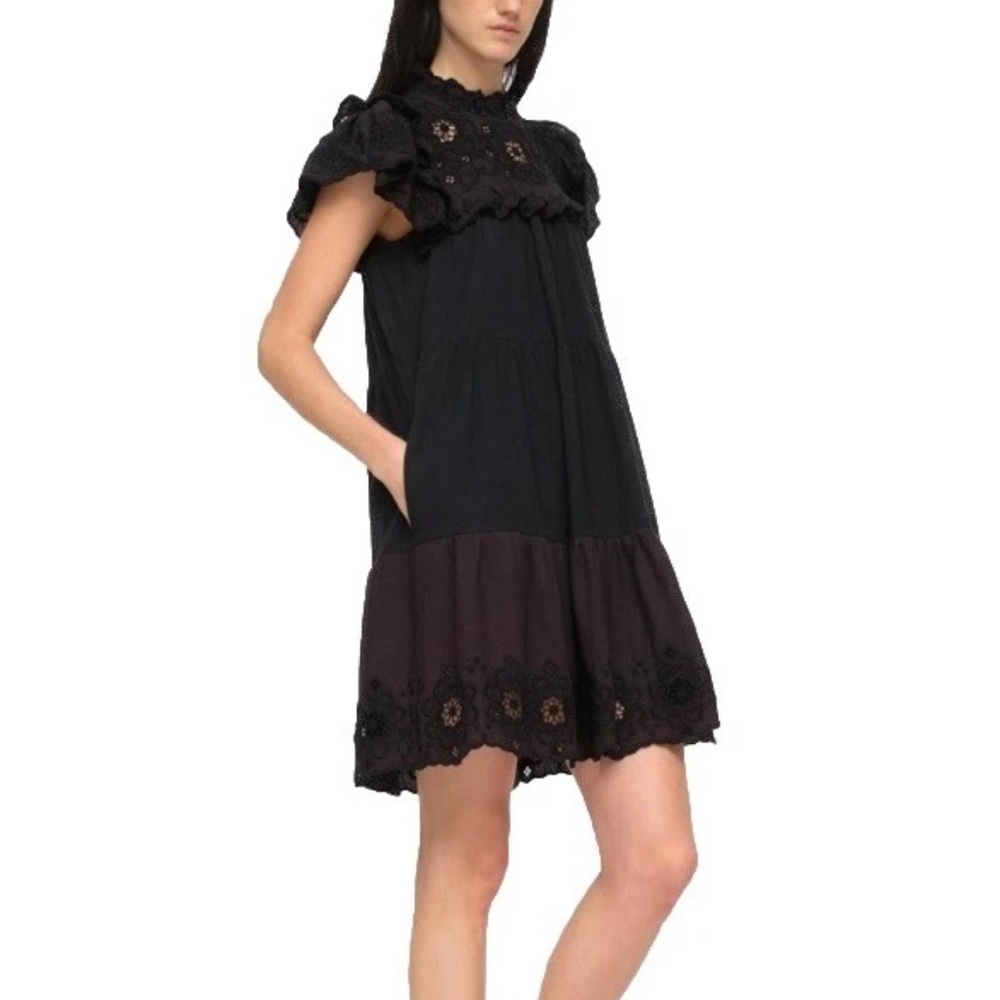 Sea New York Black Tiered Eyelet Mini Dress - Picture 2 of 5
